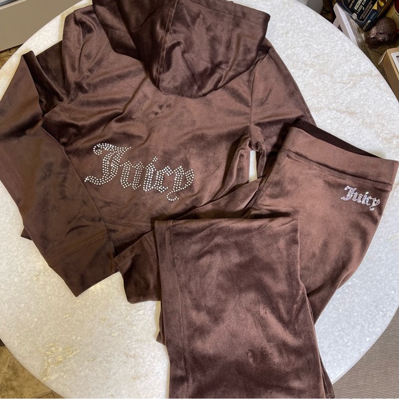 Juicy Couture y2k Brown Sugar velour rhinestone bling tracksuit size small - Picture 1 of 9